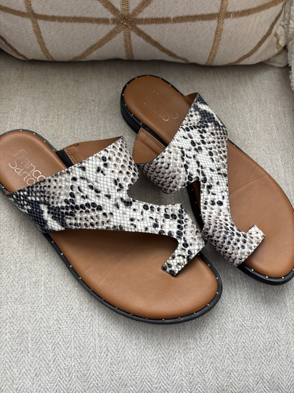 Franco Sarto Snake-Print Slide Sandals - leather upper